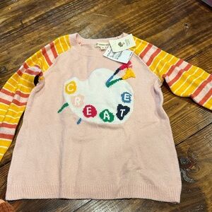 Colorful Sweater with Striped Sleeves